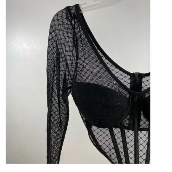 Sincerely Jules NWT Black Sheer Long Sleeve Bustier - Picture 5 of 11